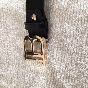 Balmain Black Leather Belt with gold buckle 100% authentic